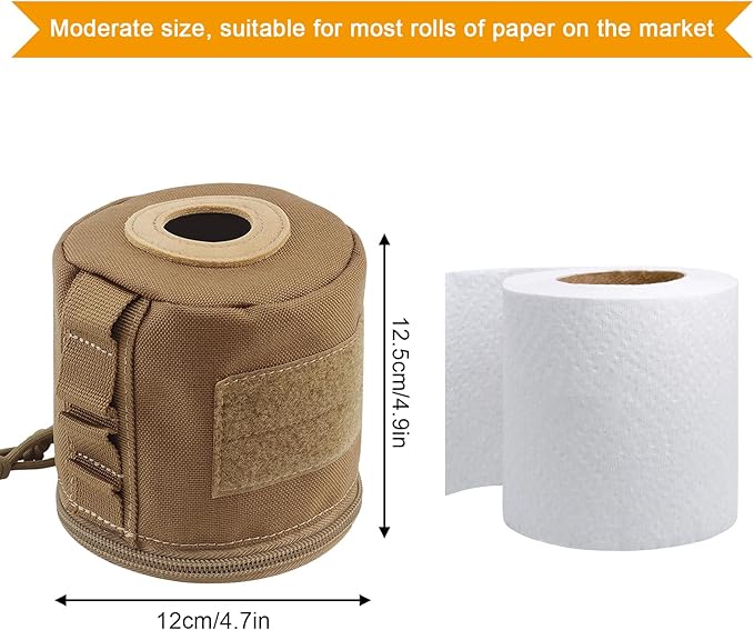 AOUTACC Tactical Roll Paper Storage Bag,Toilet Roll Paper Storage Holder with Molle Mounting Strap,Tissue Cover Organizer for Outdoor Camping,Hiking,Tactical Game-Brown