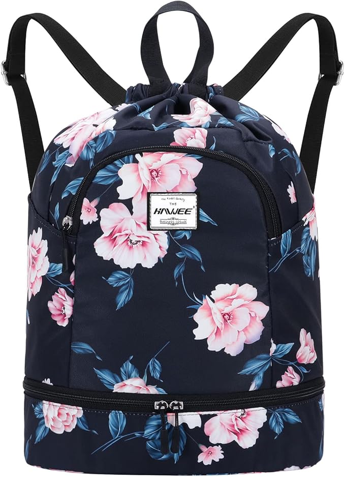 Dry Wet Drawstring Backpack with Shoe Compartment for Women Adjustable Gym Bag