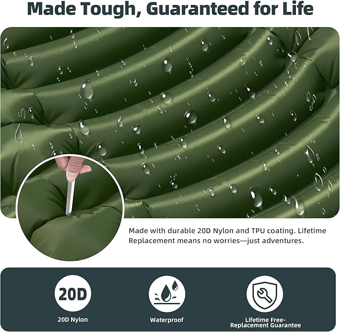 GearDoctors® Ether Ultralight Sleeping Pad 17.5oz – Compact Camping Air Mattress – Inflatable Sleeping Mat for Backpacking, Hiking, Tent, Outdoor Travel