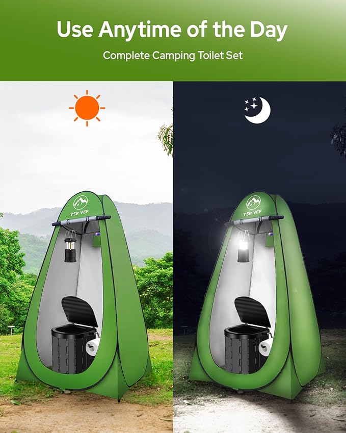 Portable Toilet Kit, Camping Toilet with Pop-Up Privacy Tent and Poo Gel Toilet Bags, Washable Portable Outdoor Showers Changing Rooms