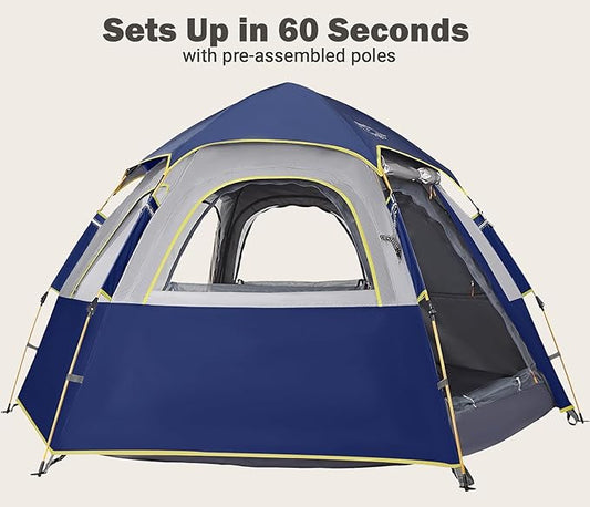 Camping Tent with Instant Setup, 2/3 Person Weatherproof Tent Easy Quick Set Up in 60 Seconds with Rainfly Backpack Tent for Family Camping & Hiking, Upgraded Ventilation,Center Height 66-inch