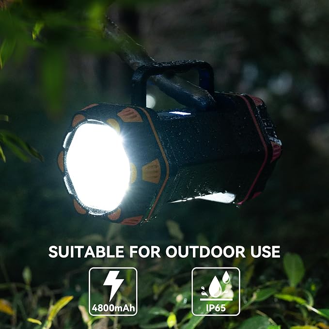 Camping Lantern Rechargeable, 2 Pack Orange LED Camping Flashlight, 4800 Capacity Battery Powered, Portable Camping Light 4+4 Modes for Emergency Outdoor Hiking Power Outages Fishing