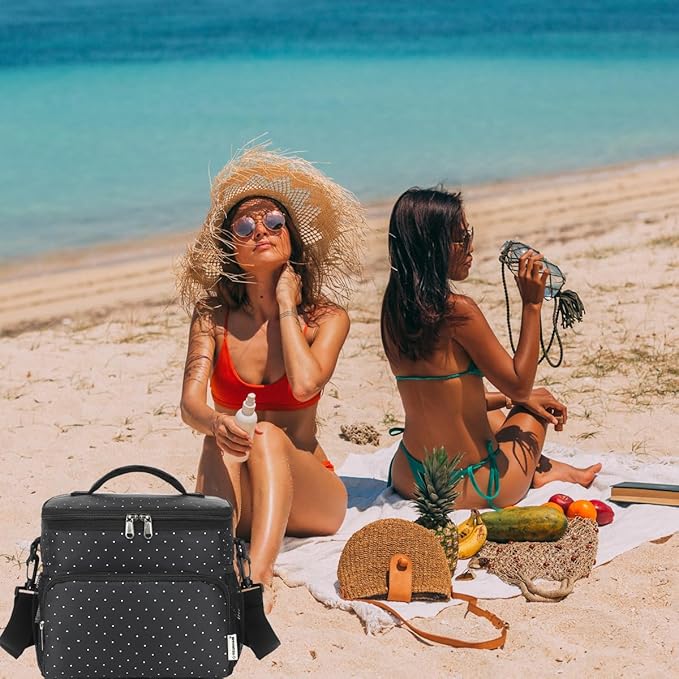 Insulated Lunch Bag for Adult/Women/Men, Reusable Large Lunch Box Cooler Soft Leakproof Tote, Thermal Meal Prep Lunch Pail with Adjustable Shoulder Strap for School/Travel/Office, Dot