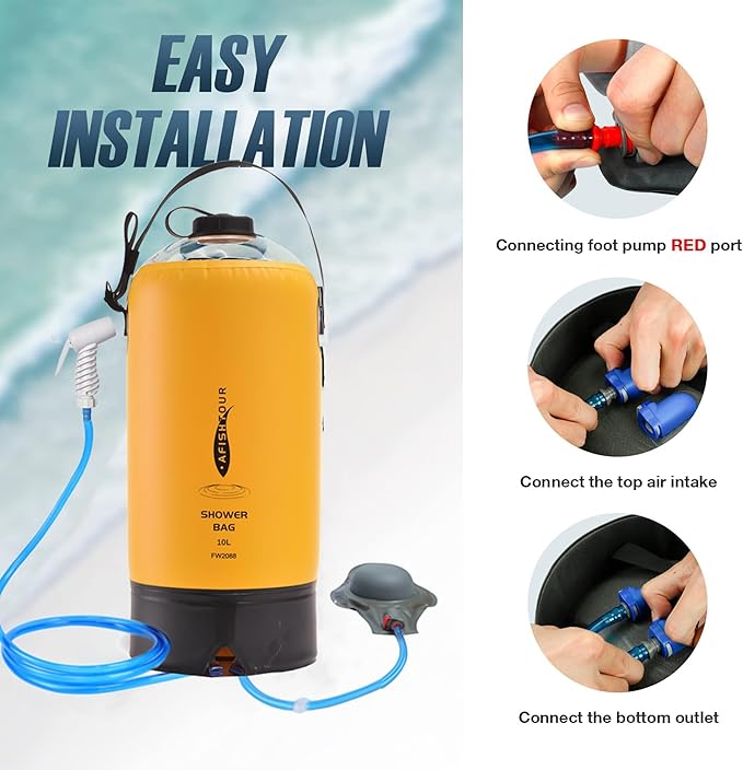 Portable Camping Shower Bag - 10L/2.2 Gallons 20/5 Gallons Solar Shower Water Bag with Foot Pump, Hose and Shower Head - Camp Shower for Camping, Beach, Travel, Outdoor Activities