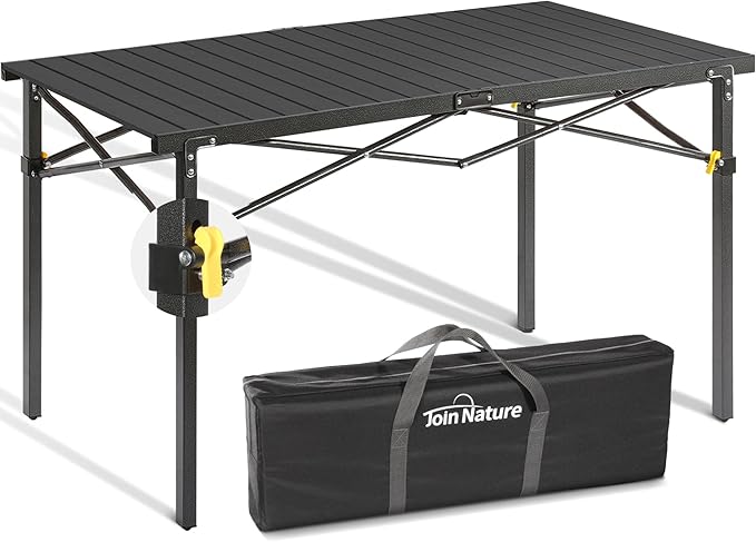 Portable Outdoor Camping Table Large for 2-6 Person - Foldable Camp Table with Aluminum Roll-Up Top & Carry Bag for BBQ, Tailgating, Backyard, 220 Lbs Capacity, Stable & Sturdy (Black)