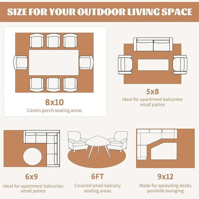 Ileading Large Plastic Outdoor Rug 8x10ft Modern Geometric Style Reversible Patio Area Rugs Waterproof Non Shedding Portable Carpets for Rv Outside Deck Pool Beach Picnic Camping (Orange)