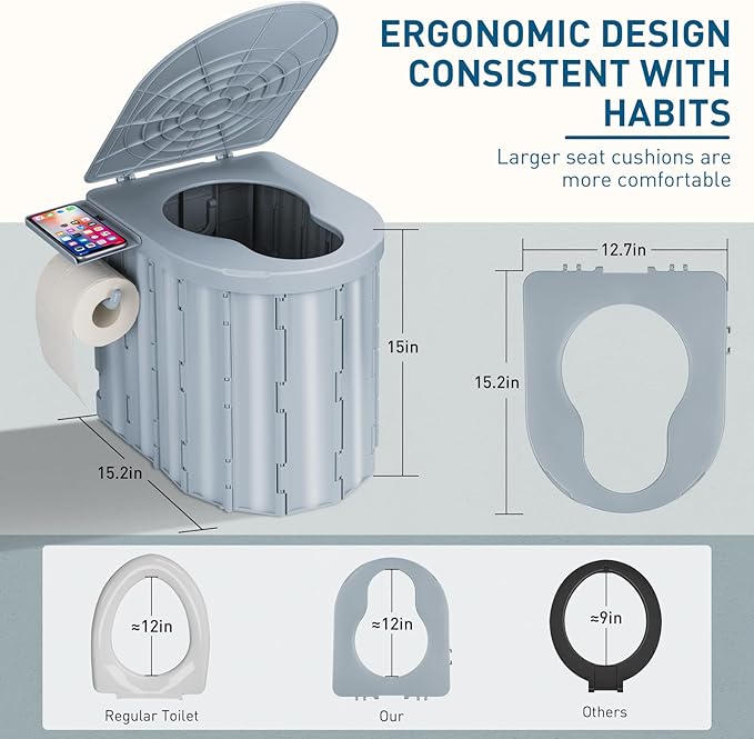 Portable Camping Toilet with Pop-Up Privacy Tent, 12-inch Toilet Seat, Outdoor Portable Folding Toilet Potty for Adults Load Capacity of 400 Lbs, LED-Light Camping Bathroom