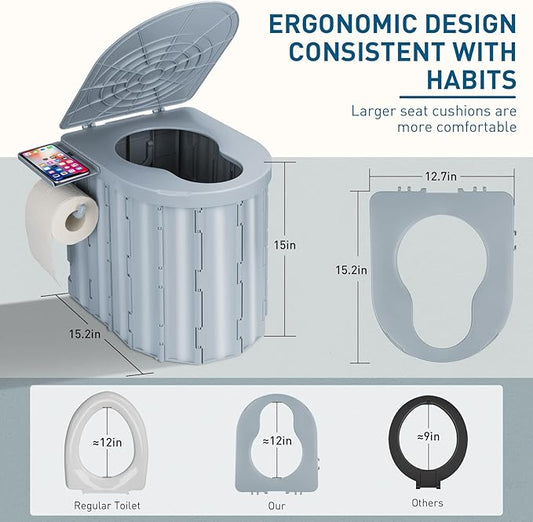 Portable Camping Toilet with Pop-Up Privacy Tent, 12-inch Toilet Seat, Outdoor Portable Folding Toilet Potty for Adults Load Capacity of 400 Lbs, LED-Light Camping Bathroom