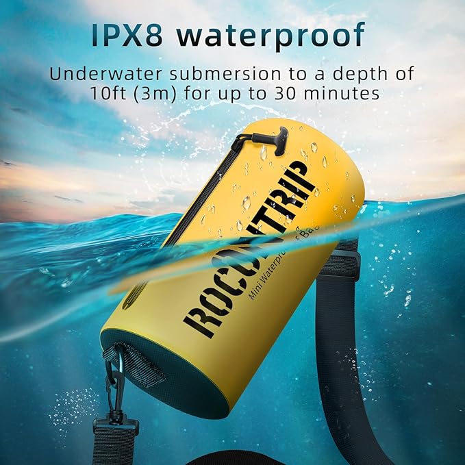 ROCONTRIP Crossbody Waterproof Bag IPX8 Dry Bag With Airtight Zipper Dry Sacks lightweight Portable Swimming Bag For Swimming Kayaking Camping Boating Rafting Fishing Travelling Snorkeling