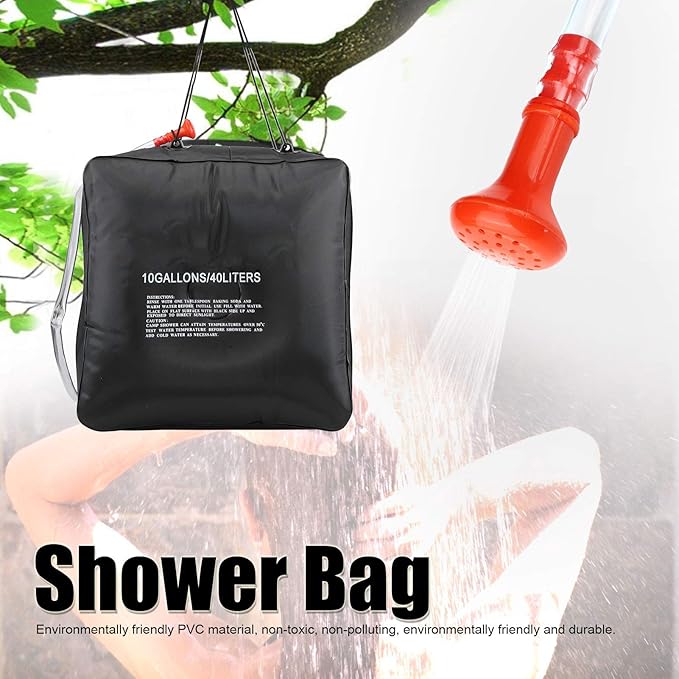 Fdit 40L Portable Solar Shower Bag Automatic Heat Absorption Large Capacity PVC Outdoor Camping Shower with Retractable Shower Head, Suitable for Travel Hiking