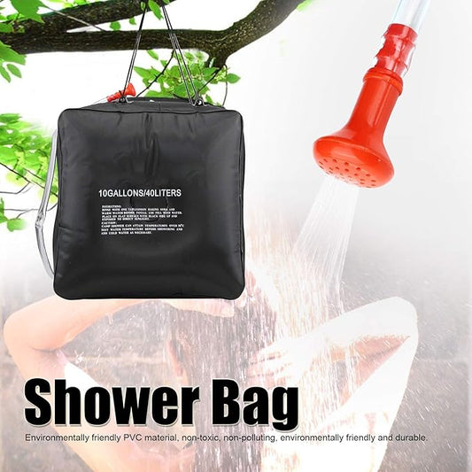 Fdit 40L Portable Solar Shower Bag Automatic Heat Absorption Large Capacity PVC Outdoor Camping Shower with Retractable Shower Head, Suitable for Travel Hiking