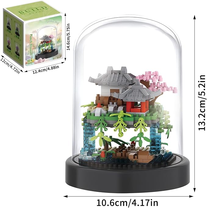 Cherry Blossom Tree House Building Block Sets with Acrylic Display Box Chinese Architecture of Peach Blossom Bonsai Treehouse Micro Mini Building Set Toy Gift for Kids Adults（2 Boxes）