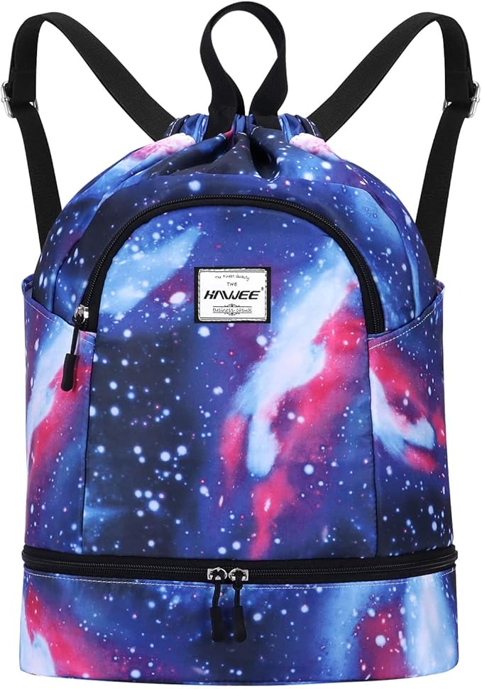 Dry Wet Drawstring Backpack with Shoe Compartment for Women Adjustable Gym Bag