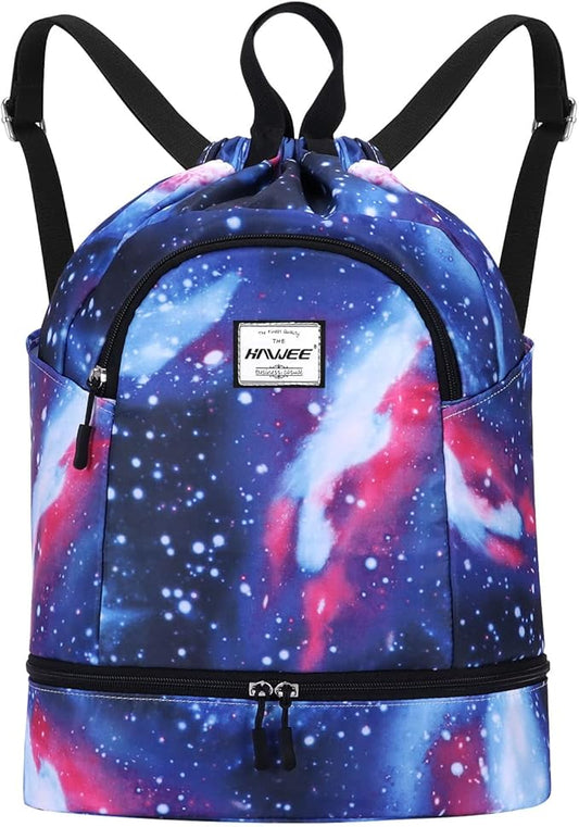 Dry Wet Drawstring Backpack with Shoe Compartment for Women Adjustable Gym Bag