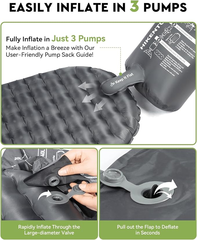 Hikenture Sleeping Pad R-Value 6.2 Insulated Camping Mattress for Cold Weather with Pump Sack(1201-A1)