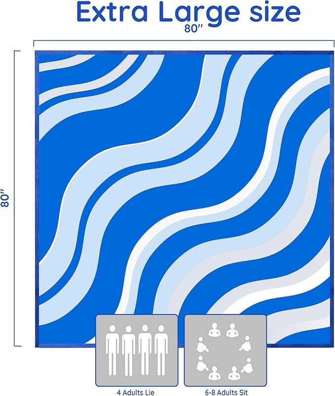 Beach Blanket Sandproof, Extra Large Beach Mat 80"*80" for 1-8 Persons,Waterproof Outdoor Picnic Blankets, Lightweight Beach Essentials for Camping,Traveling,Hiking (Dark Blue, 80"*80")