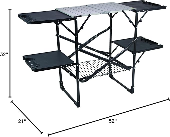 GCI OUTDOOR Slim-Fold Cook Station | Portable Folding Kitchen Table with a Heat Resistant Tabletop, 4 Side Tables & Storage Rack, Perfect for Picnics & Camping Trips