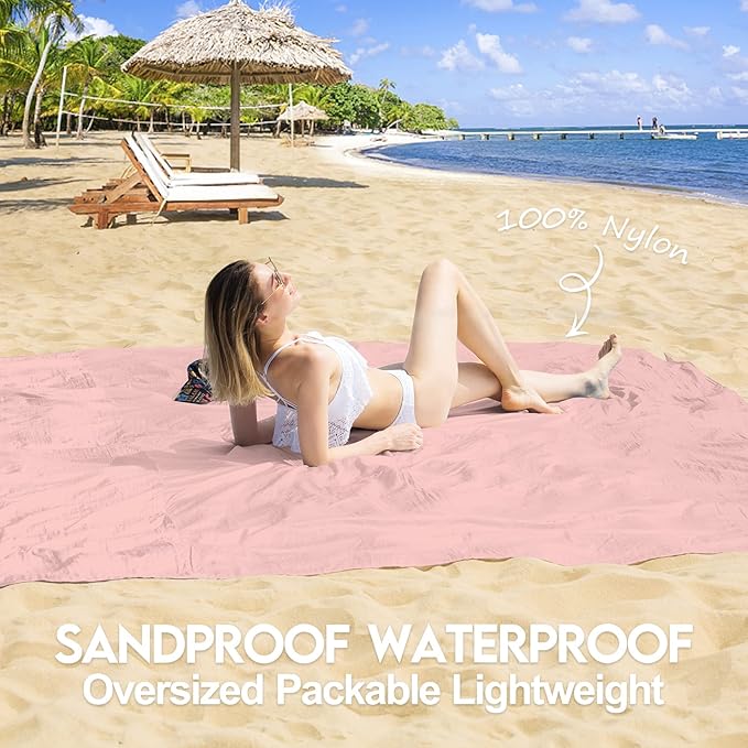 BYDOLL Nylon Beach Blanket Waterproof Sandproof Oversized 10'x9' Suits 1-8 Adults Sand Free Extra Large Blanket Lightweight Soft Picnic Mat for Beach Travel Camping