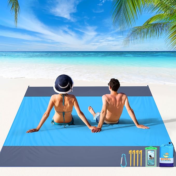 BYDOLL Beach Blanket 78''X81'' 4-7 Adults Oversized Lightweight Waterproof Sandproof Blanket for Beach Large Picnic Mat Travel Camping