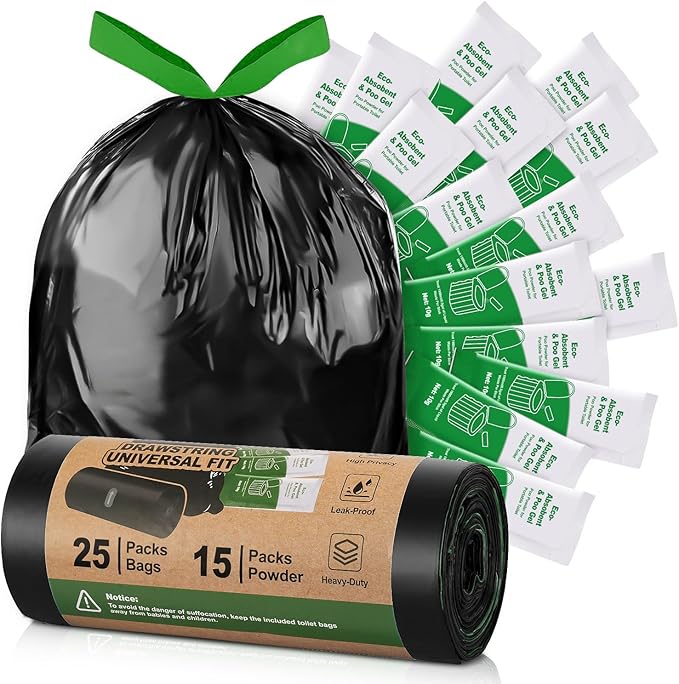 Camping Toilet Bags Poo Gel Set, Portable Toilet Bags with Camping Toilet Gel, Composting Toilet Bags Poo Gel for Portable Toilet Camping Outdoor Hiking Emergency Toilet