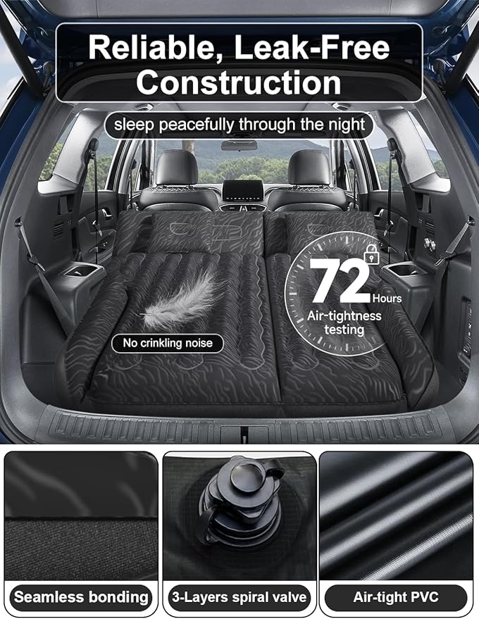 Umbrauto SUV Air Mattress for Trunk: Upgraded Car Camping Mattress with Flocked Surface and Extra Thick Bottom, Van Sleeping Bed for Back Seat with Pump, Nozzle, Repair Patch, Carry Bag