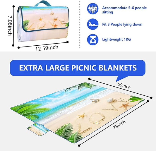 Picnic Blanket, Foldable Waterproof Sand Mat, Extra Large Picnic Blanket Outdoor Picnic Mat Beach Blanket for Park Grass Camping Hiking Travel Family Concerts