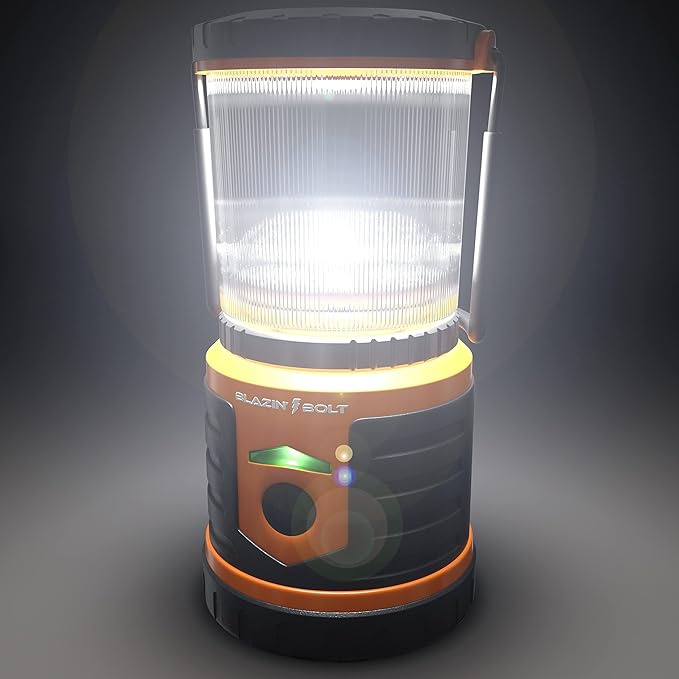 Blazin Bolt Rugged USB Rechargeable Lantern | 400 Lumen | 400 Hours of Light | 6000mAh Power Bank | 6 Modes | Camping, Emergency, Power Outage, Storm, Blizzard, Hurricane Survival