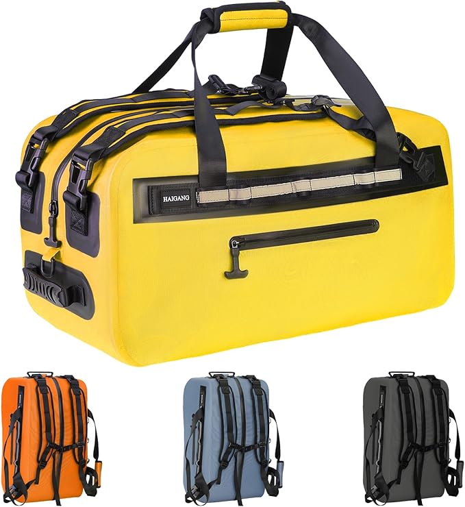 50L Waterproof Dry Duffle Bag Dry Backpack 840D TPU Heavy Duty Dry Bag,Rubber Airtight Zipper, for Kayaking,Boating,Motorcycling,Camping,Rafting,Surfing, Swimming,Fishing,Yellow