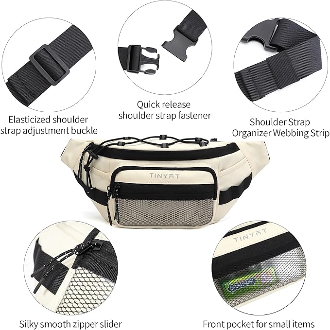TINYAT Fanny Pack for Men Women Multifunction Waist Packs Large Crossbody Bum Bag with Zipper Waterproof Chest Bag for Hiking