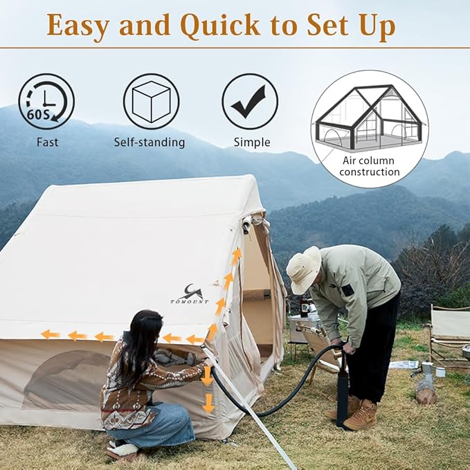 Inflatable Camping Tents Air Glamping Tents 4 Season Waterproof Easy Set up Cabin House Tent Blow up Tent for Family Camping