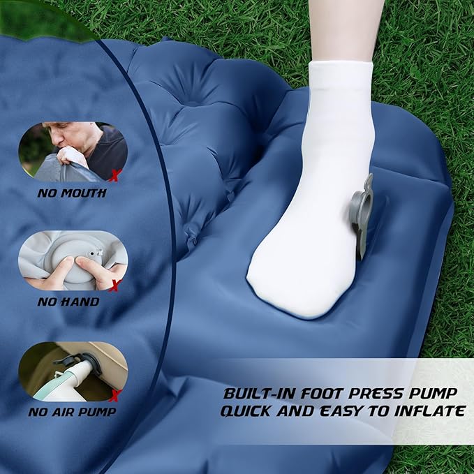 Camping Sleeping Pad, Ultralight Inflatable Camping Mat with Pillow Built-in Foot Pump Inflatable Sleeping Pads for Hiking Backpacking Camping Family Trips Tent(Blue)