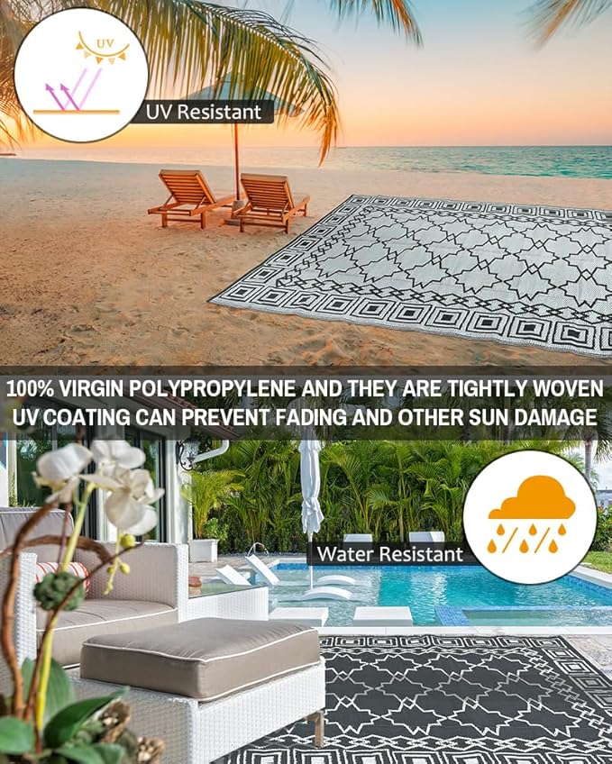 LILIOFFIC Outdoor Rugs - Reversible Mats, 5'x8' Plastic Straw Rug for Patio Clearance Waterproof, Indoor Outdoor Area Rug Carpet for Outside, RV, Deck, Picnic, Beach, Trailer, Camping(Grey)