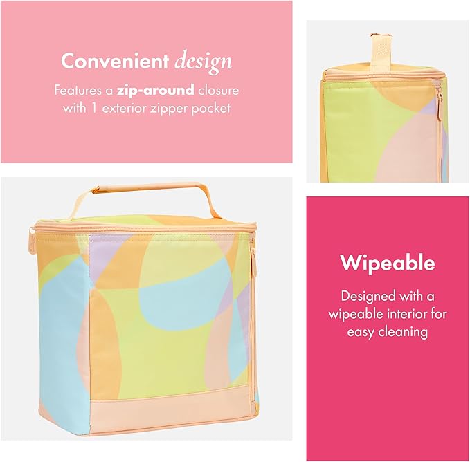 THIRTY-ONE Gifts Insulated Bucket Tote, Reusable Insulated Lunch Bag with Zipper Closure, Pastel Perfection