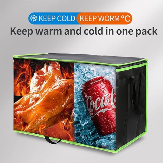 Bodaon 3-Pack Insulated Food Delivery Bag, XXX-Large Meal Grocery Tote Insulation Bag for Hot/Cold Food, Commercial Cooler/Thermal Bags, Large Capacity Reusable Warming Bag, Black with Green Edge