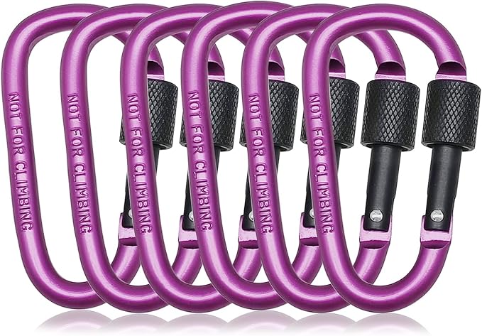 6 Pack Small Locking Carabiner Clips - 3 Inch Aluminum Alloy D-Ring Key Hooks with Twist Lock, Secure for Keys, Pet Leash, Travel Accessories (Not for Climbing)