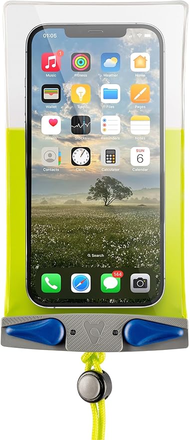 Aquapac Waterproof Phone Case, Small, Lime Green, Lanyard, iPhone and Android, Made in The UK, Hiking, Mountain Biking, Running Accessory, Travel Essential, 5 Year Warranty. IPX8 Certified to 30 ft.