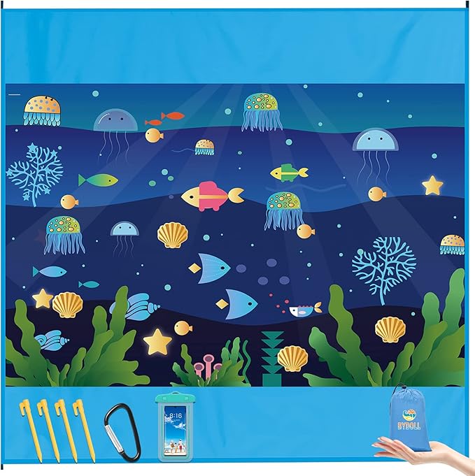 BYDOLL Beach Blanket Waterproof Sandproof 78''×81'' 1-7 Adults Oversized Lightweight Large Picnic Mat Waterproof Sandproof Blanket for Beach