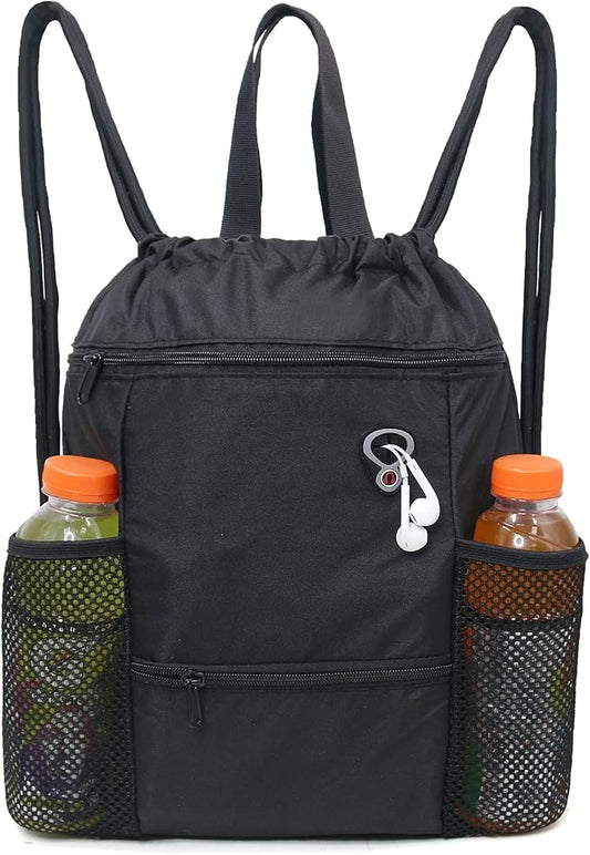 BeeGreen Drawstring Backpack Sports Gym Bag With Shoe Compartment and Two Water Bottle Holder …