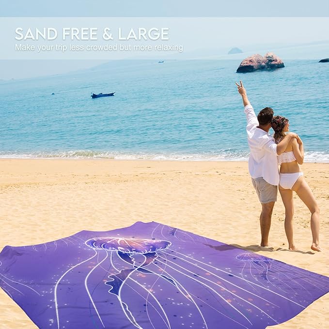 BYDOLL Beach Blanket 78''X81'' 4-7 Adults Oversized Lightweight Waterproof Sandproof Blanket for Beach Large Picnic Mat Travel Camping