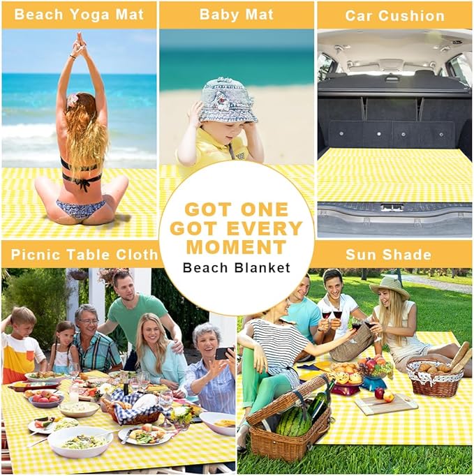 Beach Blanket Beach Mat, Sandproof Waterproof Beach Mat, Picnic Blanket, Extra Large 55x79 in (3-5 People) Picnic Blanket with 1 Storage Bag & 4 Fixed Nails for Beach, Camping, Hiking, Picnic