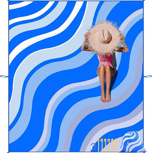 Beach Blanket Sandproof, Extra Large Beach Mat 80"*118" for 1-8 Persons, Waterproof Outdoor Picnic Blankets, Lightweight Beach Essentials for Camping, Traveling, Hiking (Dark Blue, 80"*118")