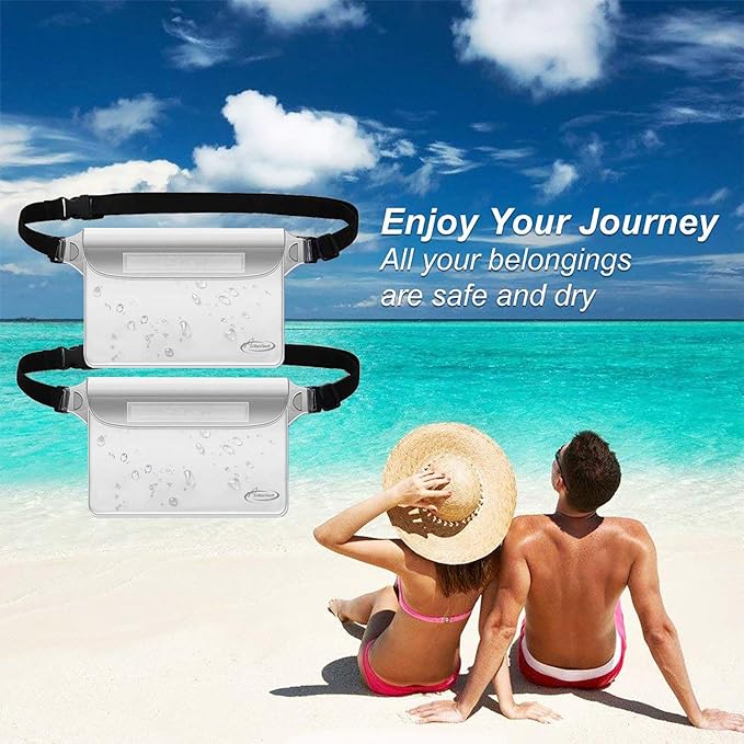 AiRunTech Waterproof Pouch with Waist Strap (2 Pack) | Beach Accessories Best Way to Keep Your Phone and Valuables Safe and Dry | Perfect for Boating Swimming Snorkeling Kayaking Beach Pool Water Park