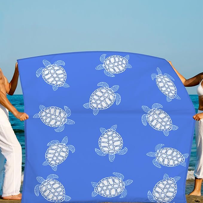 Beach Blanket Waterproof Sandproof, Blue Baby Sea Turtle Polyester Beach Mat Sand Free for 1-4 Adult, Extra Large 9×10 FT Portable Compact Picnic Blankets for Outdoor, Travel,Camping,Hiking