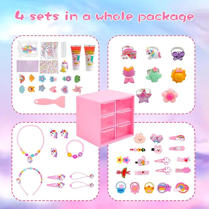 Children's Jewelry Box DIY with Cream Glue Decorate Your Princess' Jewelry Organiser- Gifts Idea for Girls for Valentines, Birthday, Arts and Crafts for Kids