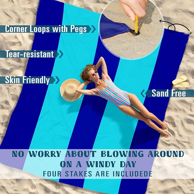 Beach Blanket Sandproof Waterproof 78''×81''1-5 Adults Oversized,Compact Lightweight Durable Beach Mat for Travel Camping Hiking Picnic Blanket