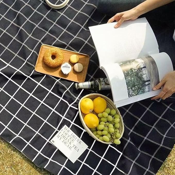 Extra Large Beach Blanket Outdoor Picnic Blankets, Foldable Waterproof Sand Free Picnic Mat for Festival BBQ Park Grass Lawn Camping Hiking Travel Concerts (Black, 80x60 in)