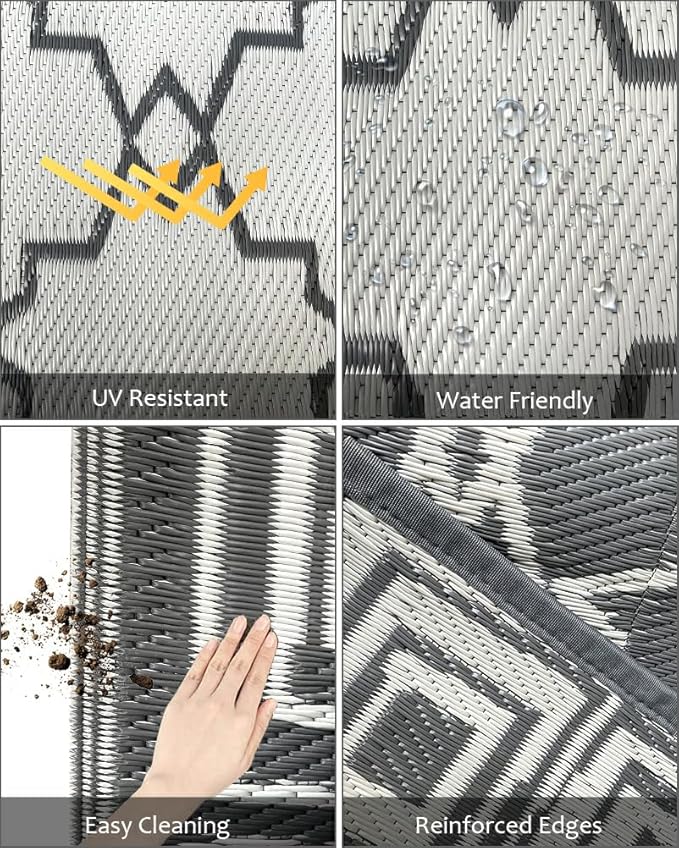 LILIOFFIC Outdoor Rugs - Reversible Mats, 5'x8' Plastic Straw Rug for Patio Clearance Waterproof, Indoor Outdoor Area Rug Carpet for Outside, RV, Deck, Picnic, Beach, Trailer, Camping(Grey)