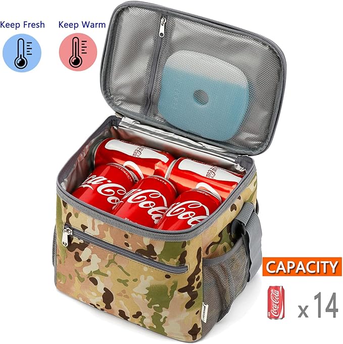 Insulated Lunch Bag for Adult/Women/Men, Reusable Large Lunch Box Cooler Soft Leakproof Tote, Thermal Meal Prep Lunch Pail with Adjustable Shoulder Strap for School/Travel/Office, camouflage