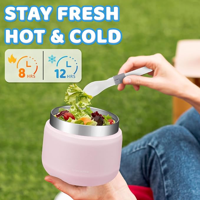 9 OZ Girls Thermo Food-Container with Carrier Bag - Wide Mouth Leakproof Baby Kids Lunch Thermal Insulated Jar for Food Fruits Veg Soup, Cute Pink Unicorn, Keep Hot 8H/Cold 12H