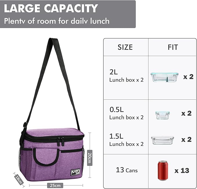 Tirrinia Insulated Lunch Box for Women Men, Leakproof Reusable Lunch Bag Containers for Adult,Working,Office,Lunch Soft Cooler Bag Tote for Picnic Hiking Beach,Purple